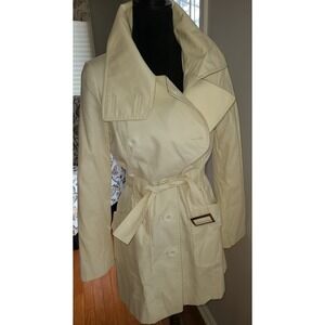 Bedo Ivory Collared Mid-Length Women's Trench Coat Sz S Buttons Belt Sophisticat